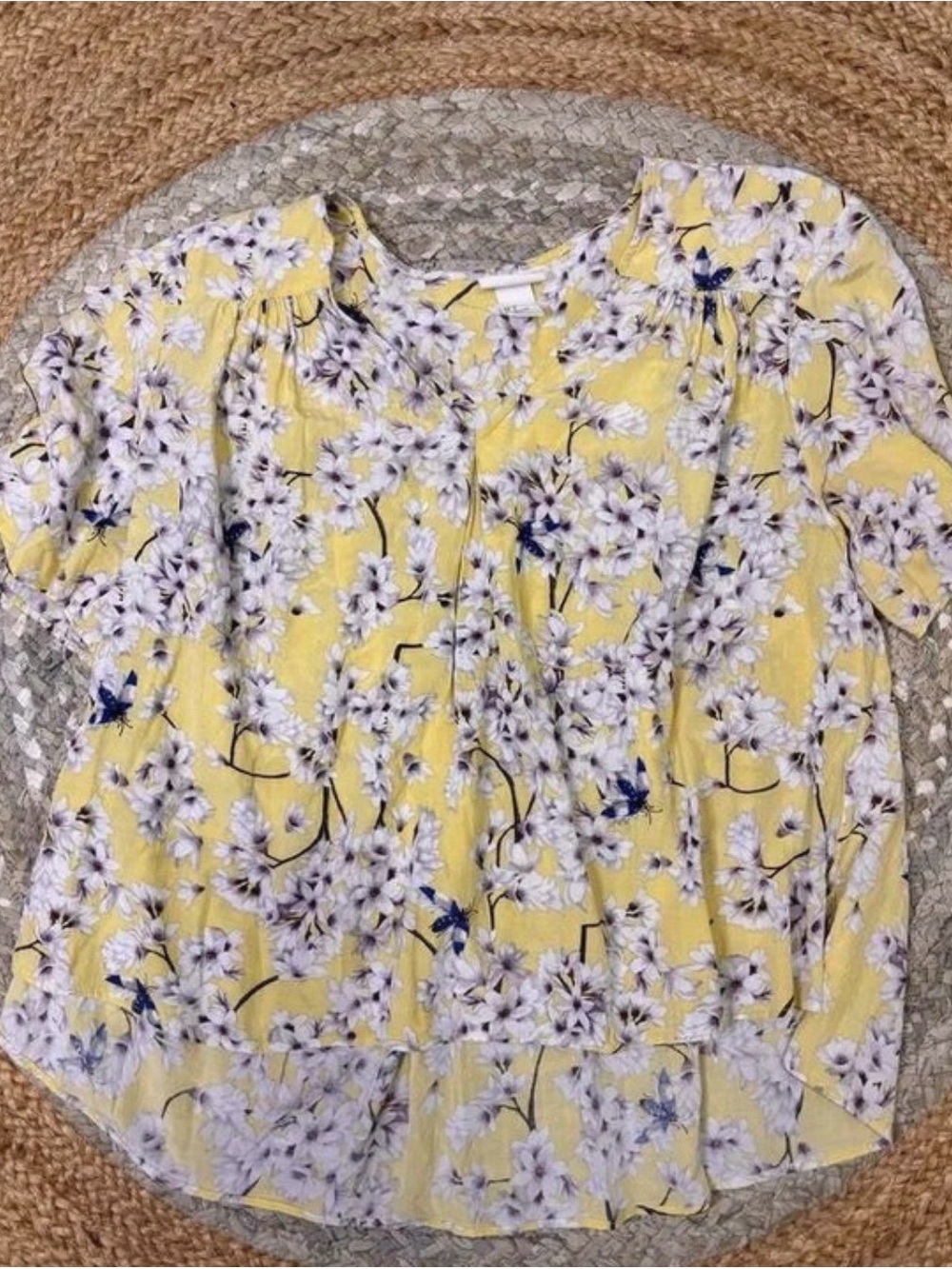 H&M Yellow Floral Short-Sleeve Blouse
